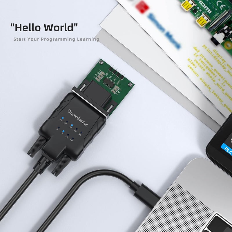 DriverGenius SerialPulseX USB-C to Serial RS232 DB9 Adapter with 9 x LED Indicators - Prolific PL2303GC - Compatible with Windows 11, macOS 15, Linux (USB232A-E-C, 3ft/1m) - Image 4